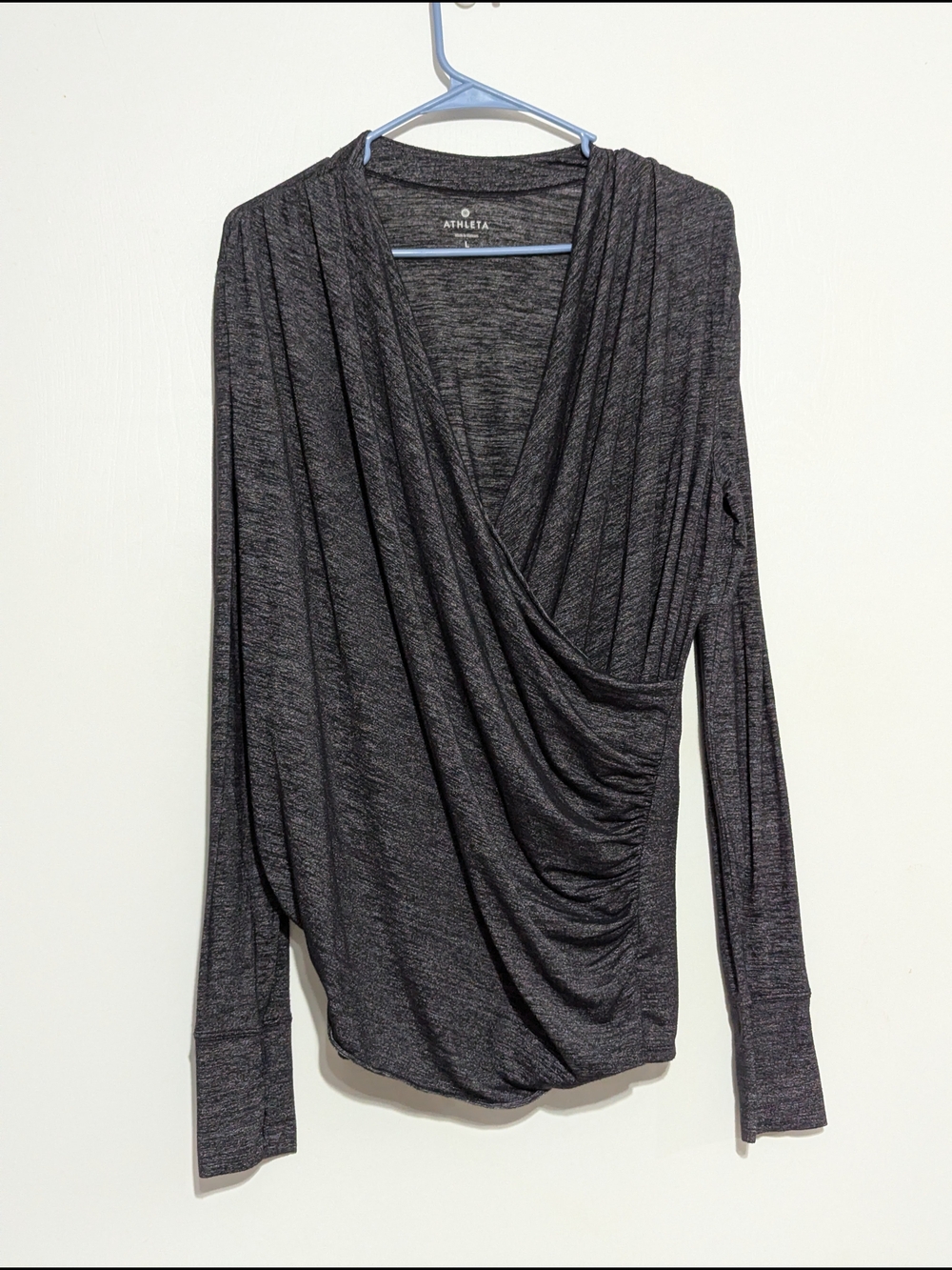 Athleta Charcoal Gray Draped Wrap-Front Long Sleeve Top - Picture 5 of 5
